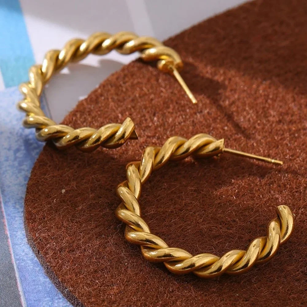 New 18K Gold Plated Braided Round Hoop Earrings - Picture 1 of 7
